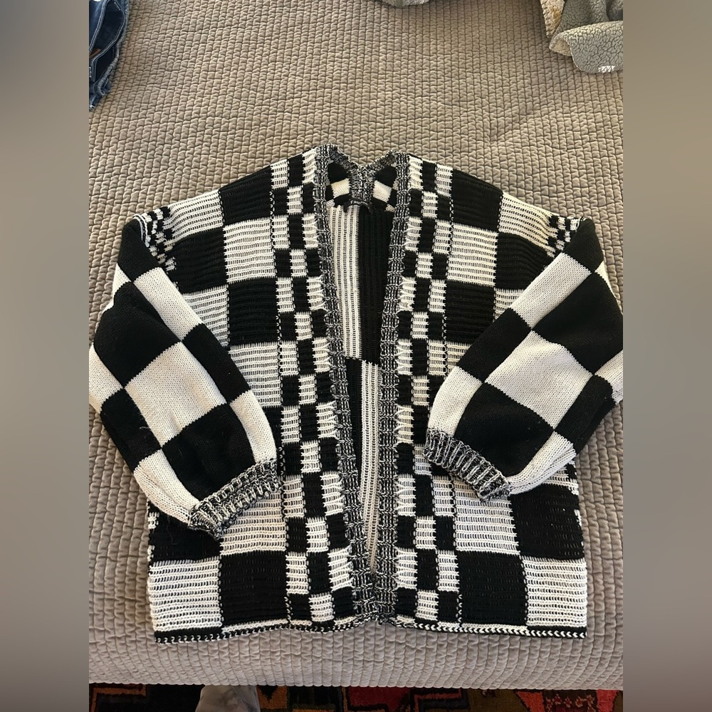 Black and White Checkered Cardigan